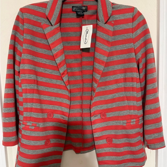 mandee Jackets & Blazers - Mandee Striped Blazer in Red and Gray